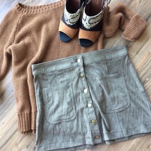 Altar’d State Olive Green Sueded Button Up Skirt